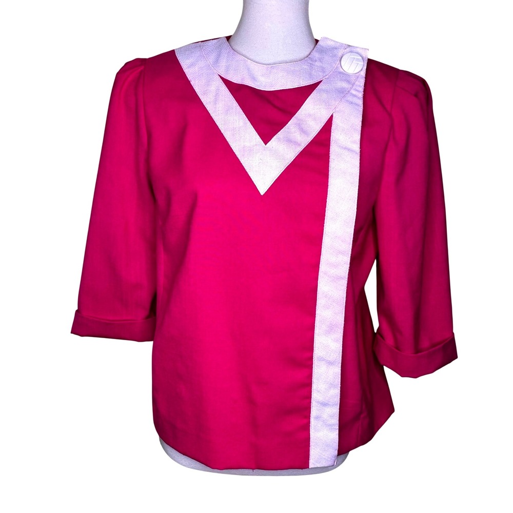 Vintage Leslie Fay Pink Graphic Trim Lined Jacket Made in USA 80s colorblock